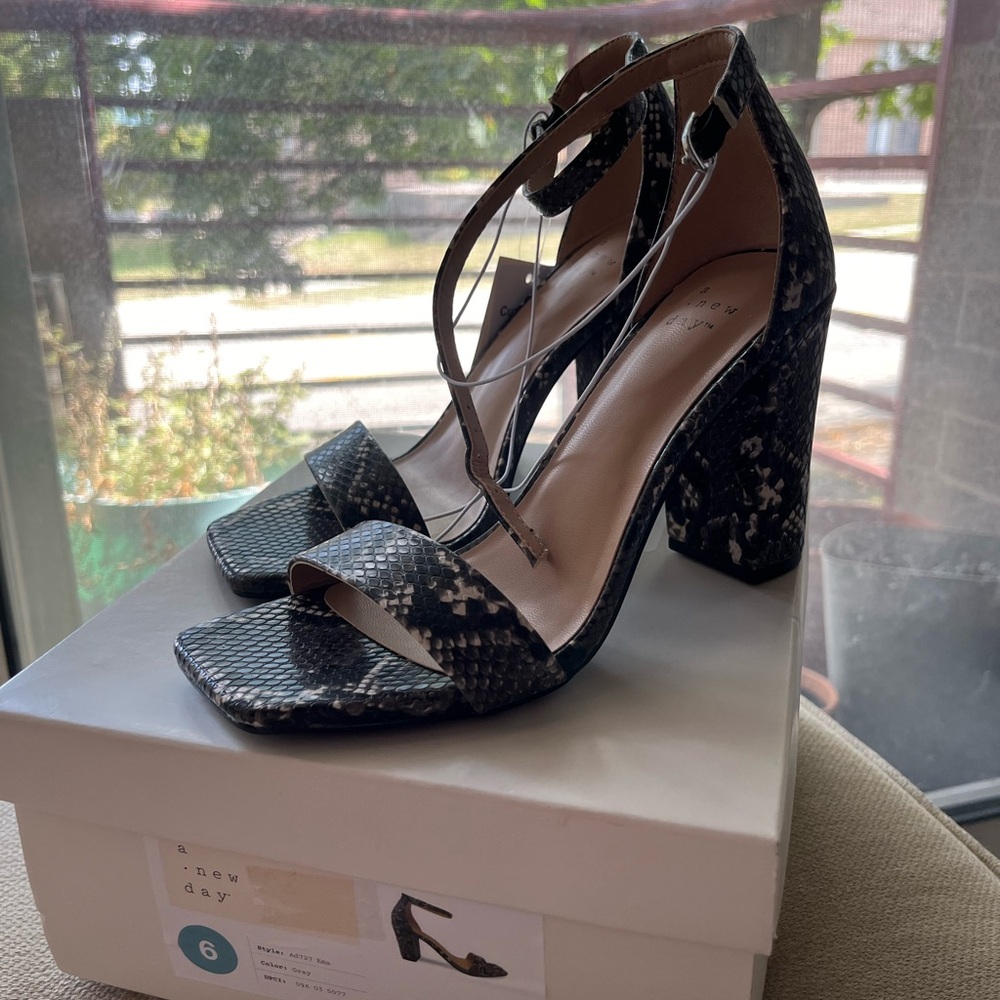 Snake print block heel